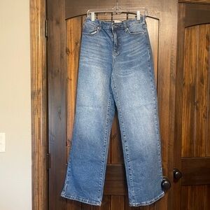 No Boundaries Women's Wide-Leg Jeans in Blue Denim